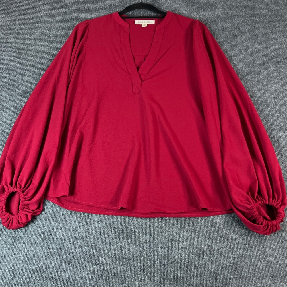 Vine and Love Red‎ Long Sleeve Gathered Sleeve V Neck Top Size S